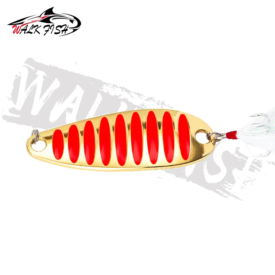 WALK FISH-señuelo de cuchara de Pesca, 5g, 7g, 10g, 15g, 20g, 30g, cuchara de Pesca dorada/plateada, señuelos duros con plumas, cebos de metal, Pesca - imagen 4