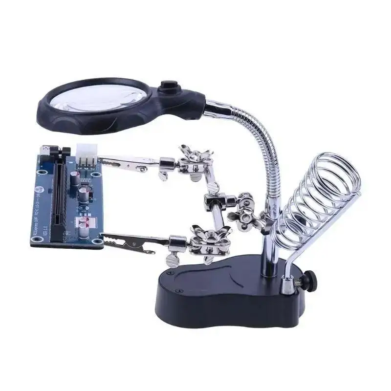 Lupa LED de escritorio con soporte – Tercera mano para soldar - imagen 3