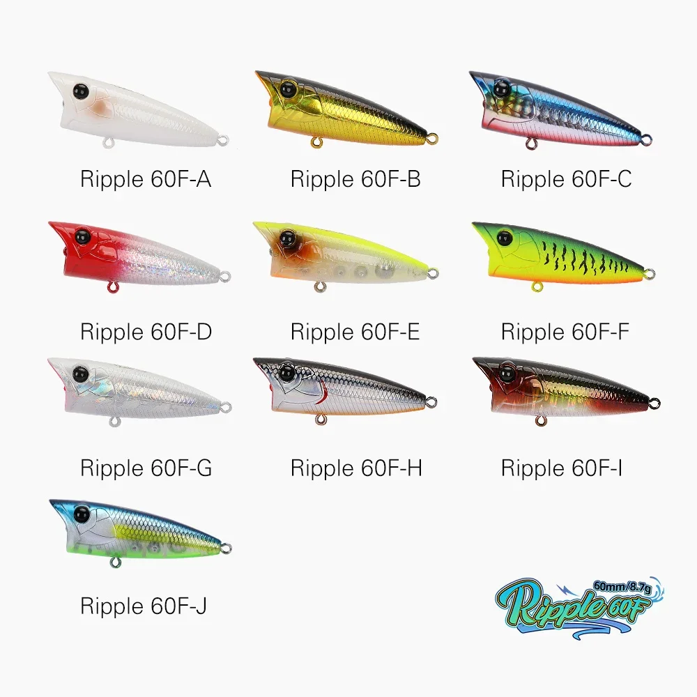 TSURINOYA 60F Popper señuelo de pesca de superficie RIPPLE 60mm 8,7g rotura de agua Chatterbait Bass Pike Topwater River pesca cebo duro - imagen 3