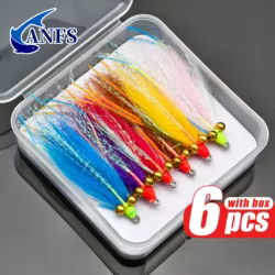ANFS 6pcs Crazy Charlie Streamer de pesca con mosca con caja de almacenamiento
