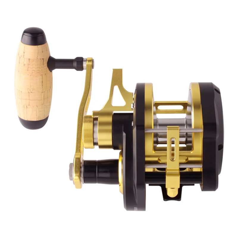 Carrete de pesca de Metal RUKE, rueda de tambores de Jigging lento CNC, arrastre máximo 30kg, 14 + 1BB, peso 606,5g, mango de aleación de aluminio con perillas de madera