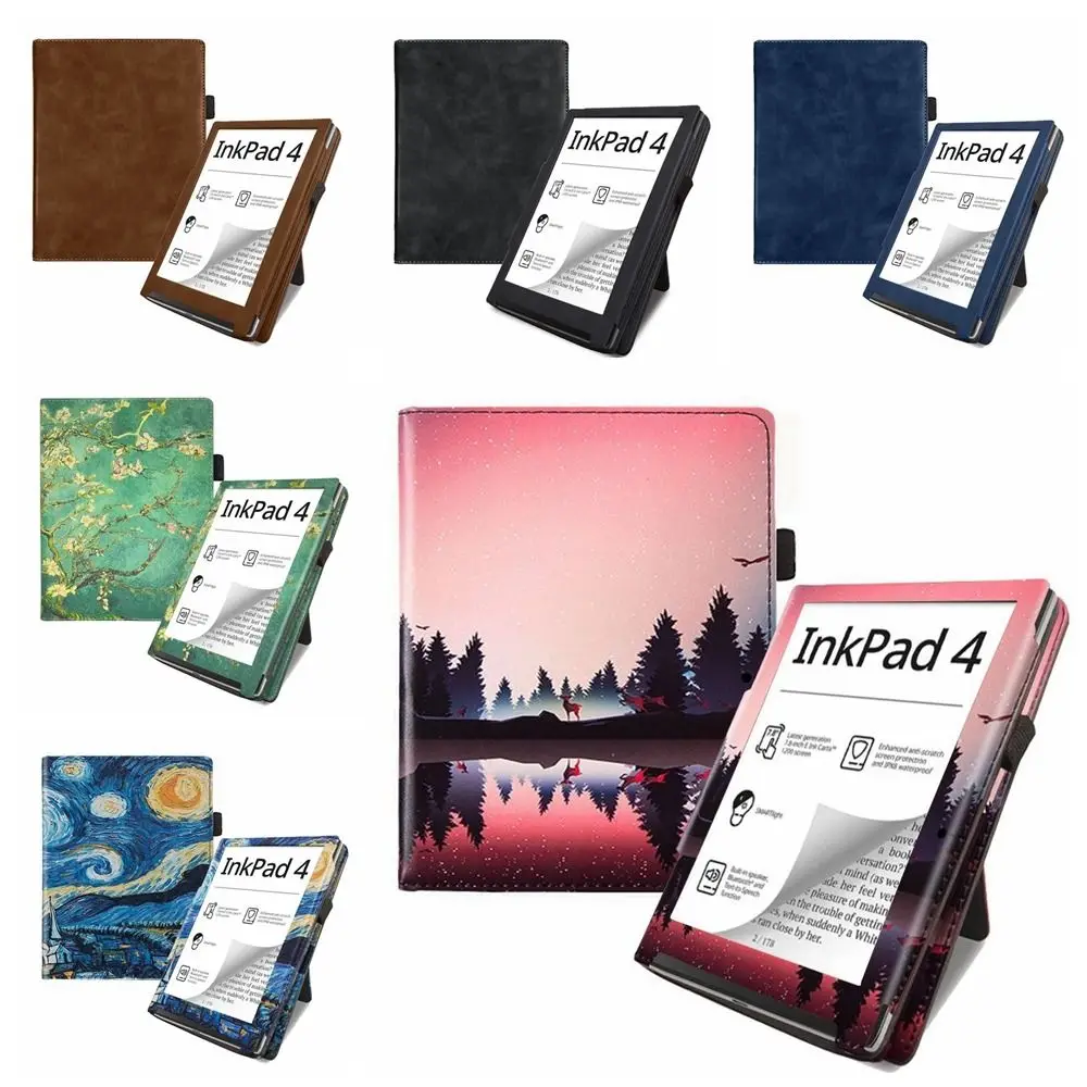 Para Pocketbook Inkpad4 funda para lector electrónico de 7,8 pulgadas funda inteligente de cuero PU carcasa protectora delgada para encendido/apagado automático con soporte de mano