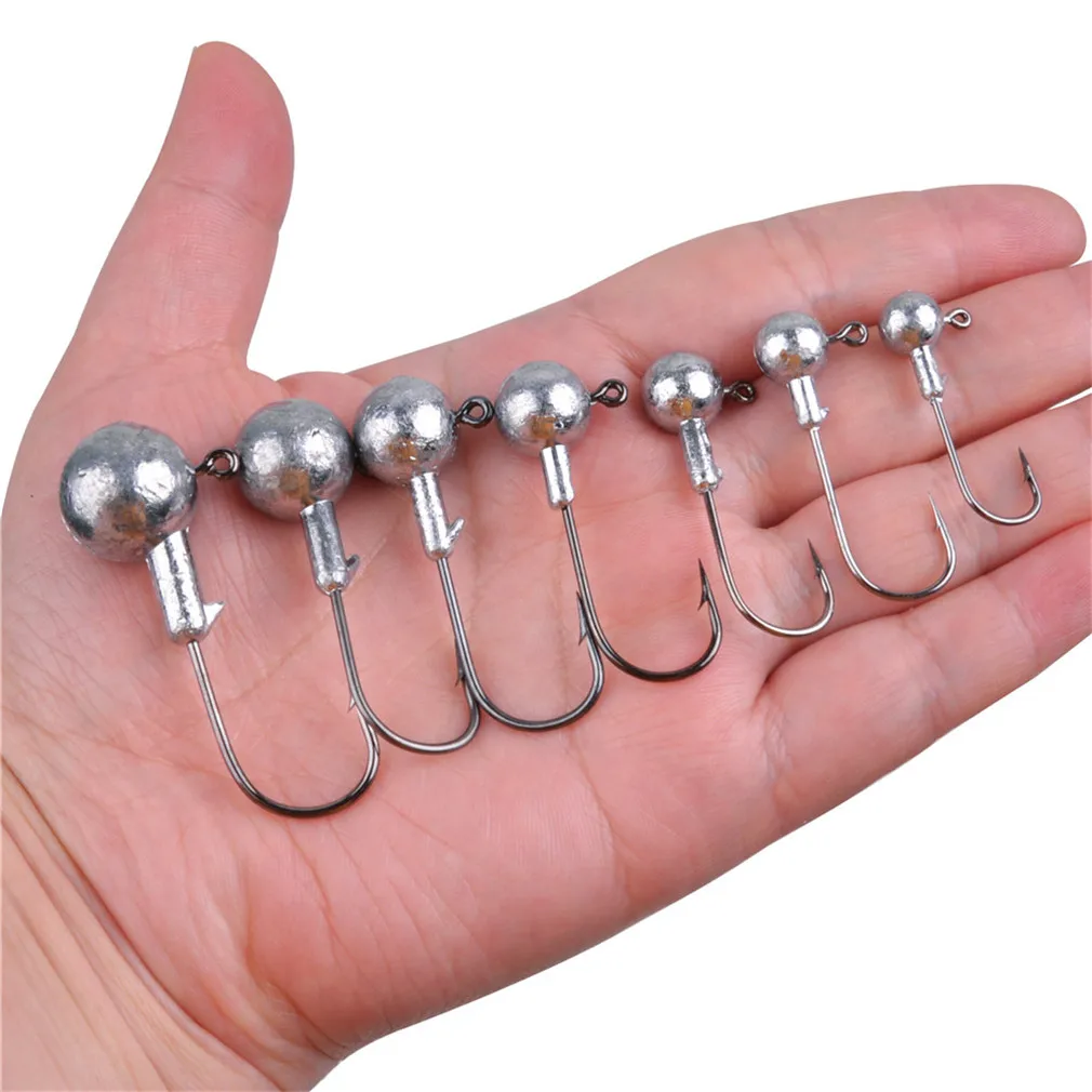 Jig Heads gusano anzuelo de pesca con cabeza de bola redonda, anzuelo para pesca de trucha, lubina, tipo de pez, anzuelos de pesca con cabeza de anzuelo, 1g-10g - imagen 5