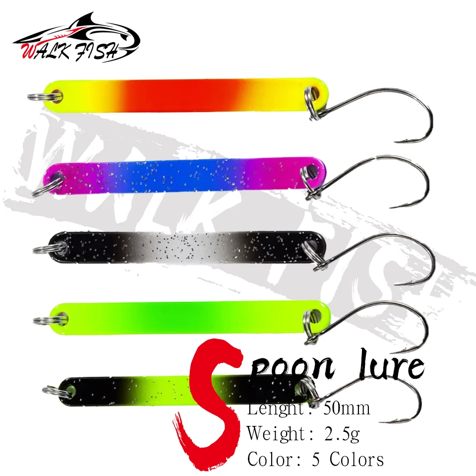 WALK FISH 1 Uds 50mm 2,5g cuchara de Metal señuelo de pesca lentejuelas de colores tiras largas lentejuelas de Metal de doble cara cebo duro hojas de cobre