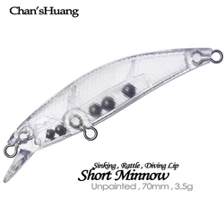 Chan'sHuang-Cebo en blanco sin pintar para 20 piezas, cebo de buceo, labio que se hunde, piscardo, 7CM, 3,5G, aparejo de señuelo de pesca Artificial hecho a mano