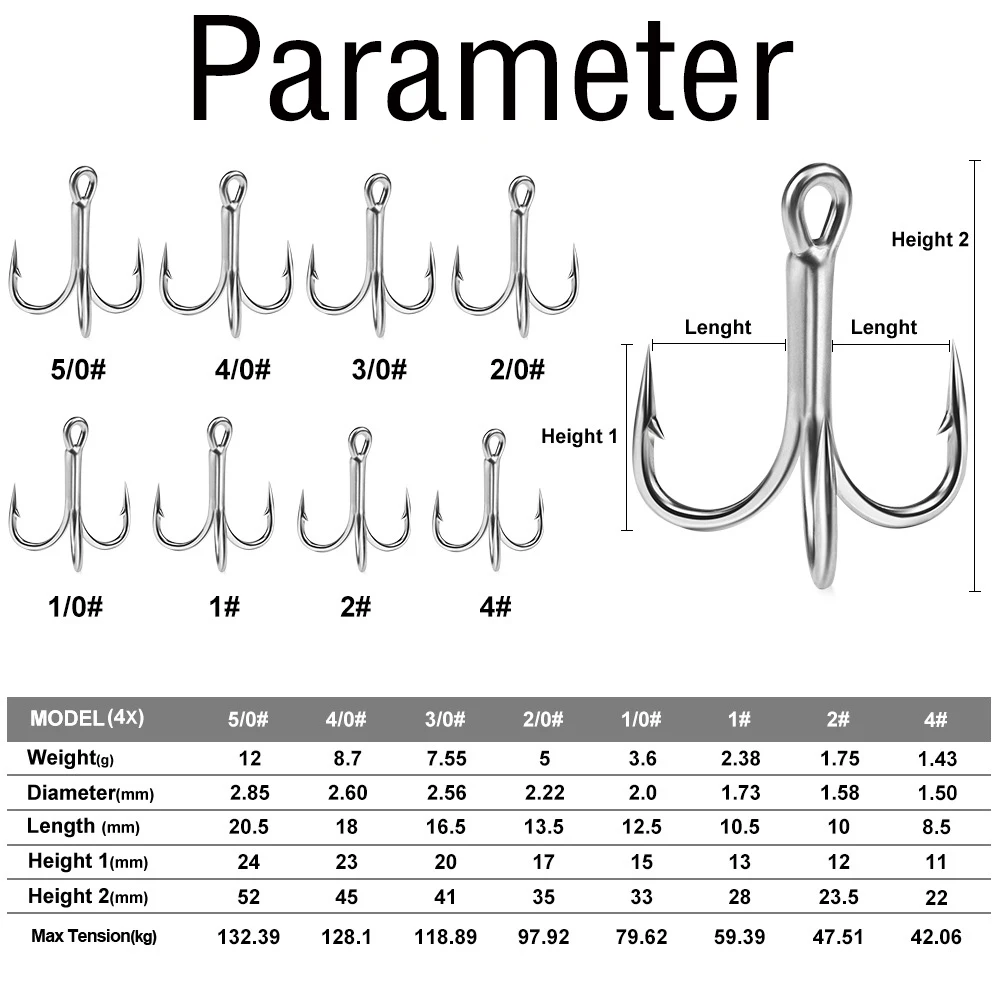 4x anzuelos triples fuertes 10 piezas 4 # -5/0 #   Anzuelos de pesca de agua salada, anzuelos de acero rico en carbono, anzuelos de alta resistencia, aparejos de pesca - imagen 4
