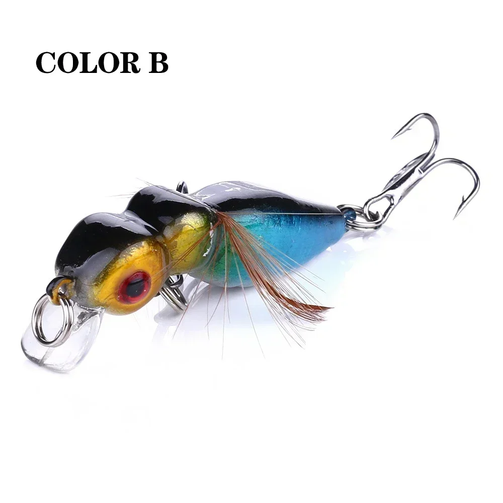 1 Uds. Cebo de pesca en forma de abeja, señuelos de abejorro de insectos artificiales, aparejos de pesca de lubina Topwater Crankbait 45mm 3,5g con 12 #   Ganchos - imagen 5