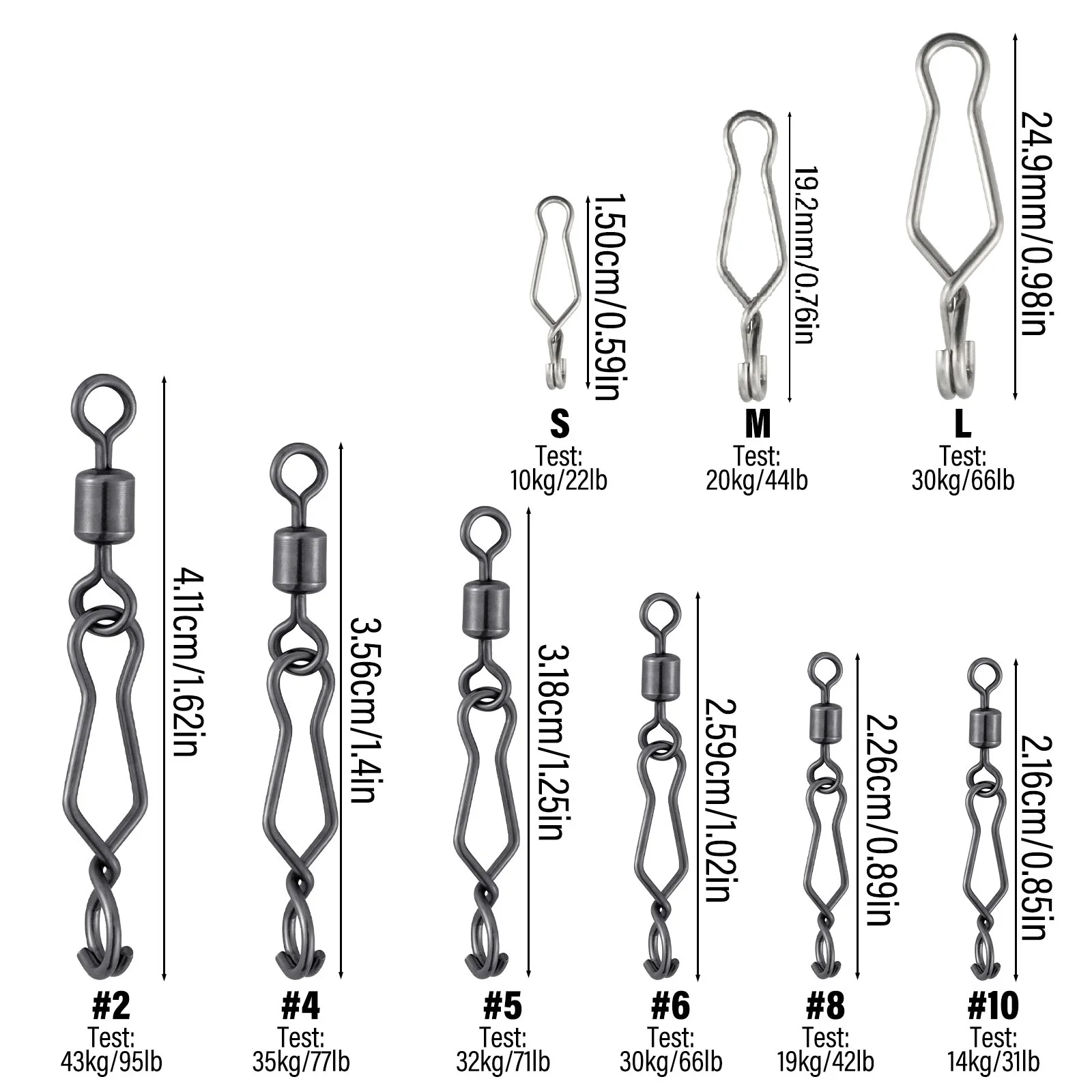 20/40 Uds. Clips de velocidad de pesca de cambio rápido, broche de pesca de acero inoxidable de alta resistencia para agua salada para anzuelo de señuelo giratorio de barril - imagen 2