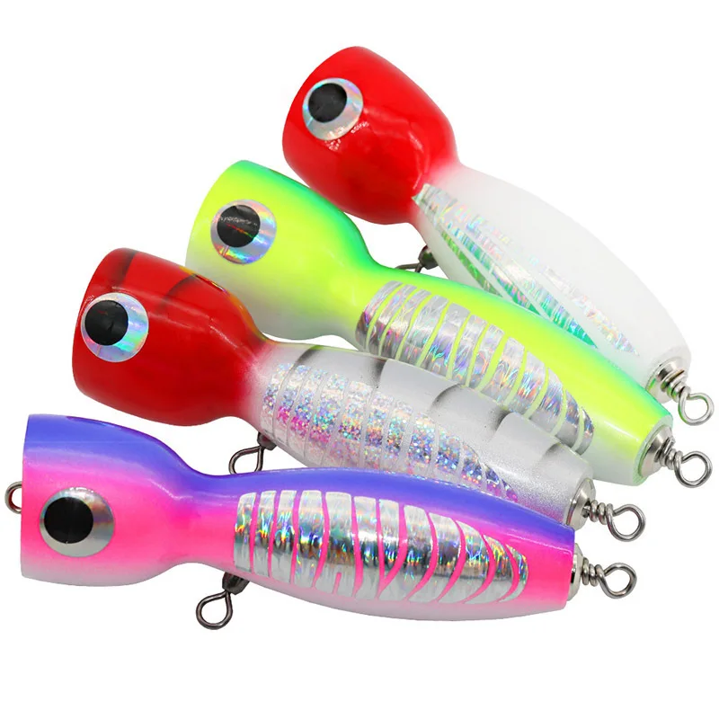 Señuelo de Pesca Testar de 170mm y 80g, Wobbles, copa flotante, Popper, tapón de madera hecho a mano, gran juego, Trolling Topwater GT, atún, Pesca - imagen 5