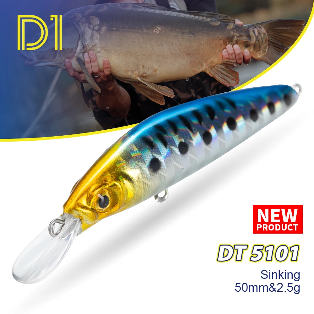 D1 LG-Señuelos de Pesca de pececillos pequeños, señuelo de trucha, 50mm/2,5g, Wobblers duros artificiales que se hunden - imagen 2