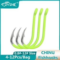 ZYZHE Anzuelos Chinu fluorescentes amarillos alto carbono punta offset