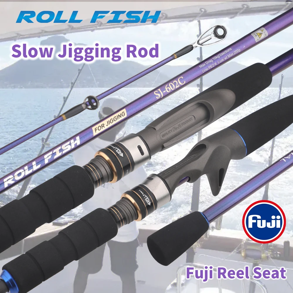 ROLLFISH-varilla de Jigging lenta de fibra de carbono con asiento de carrete Fuji, mango ergonómico para pesca de lubina y atún de aguas profundas y saladas - imagen 2