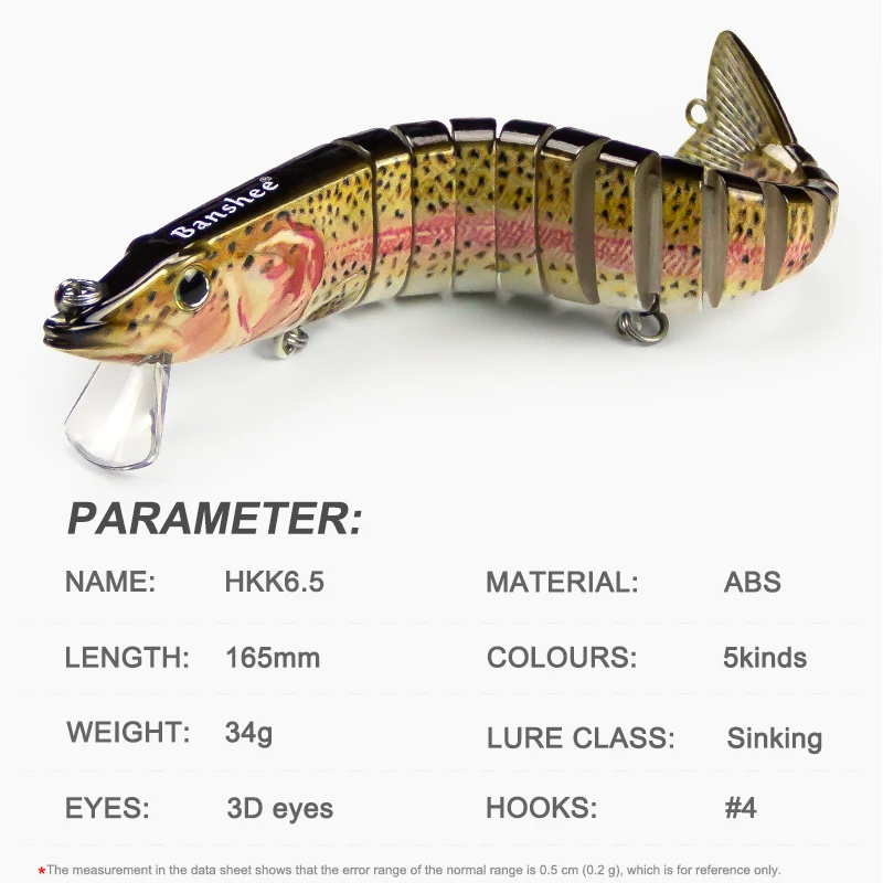 165mm 34g Wobblers que se hunden para Pike Bass Perch 13 Swimbait multiarticulado Trolling cebos artificiales duros señuelo de pesca Crankbaits - imagen 4