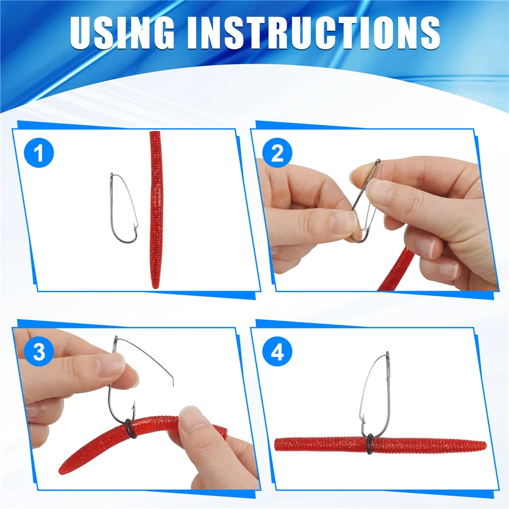 30 Uds. Anzuelos de aparejo loco sin malezas, anzuelos de pesca de acero rico en carbono para lubina, anzuelos largos Neko anticolgante para aparejos locos, señuelo de gusano - imagen 4
