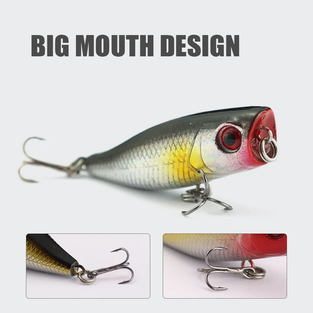 Señuelos de Pesca flotantes, cebo Popper Topwater Artificial 3D, Ojos de 4cm/4g, Wobblers, cebos duros de plástico con anzuelo triple - imagen 3