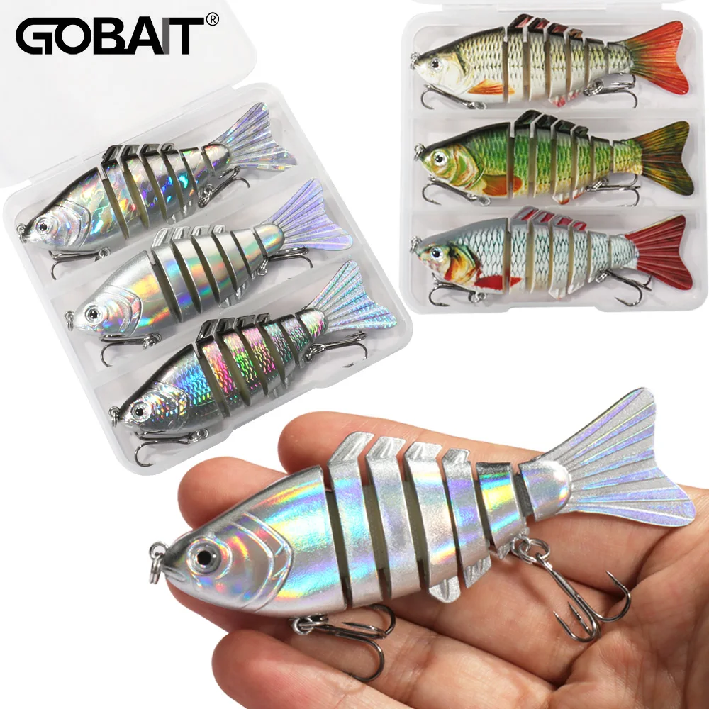 GOBAIT-Kit de Señuelos Swimbait, 18g, 10cm, segmento de hundimiento multiarticular, sonajero, Cranbait, anzuelos triples, caja de aparejos de Pesca de carpa, cebos