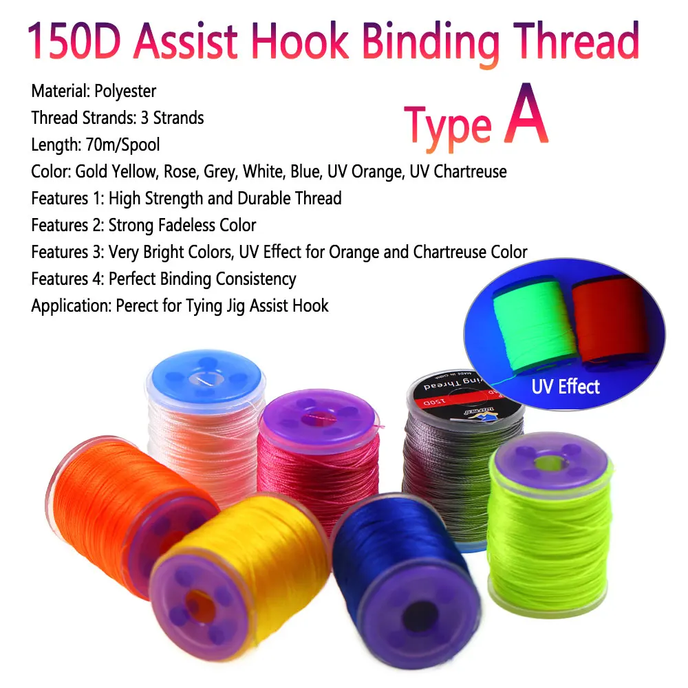 Bimoo-gancho de asistencia luminoso 150D, hilo de encuadernación, línea de poliéster de alta resistencia para pesca en el mar, accesorios de pesca - imagen 2