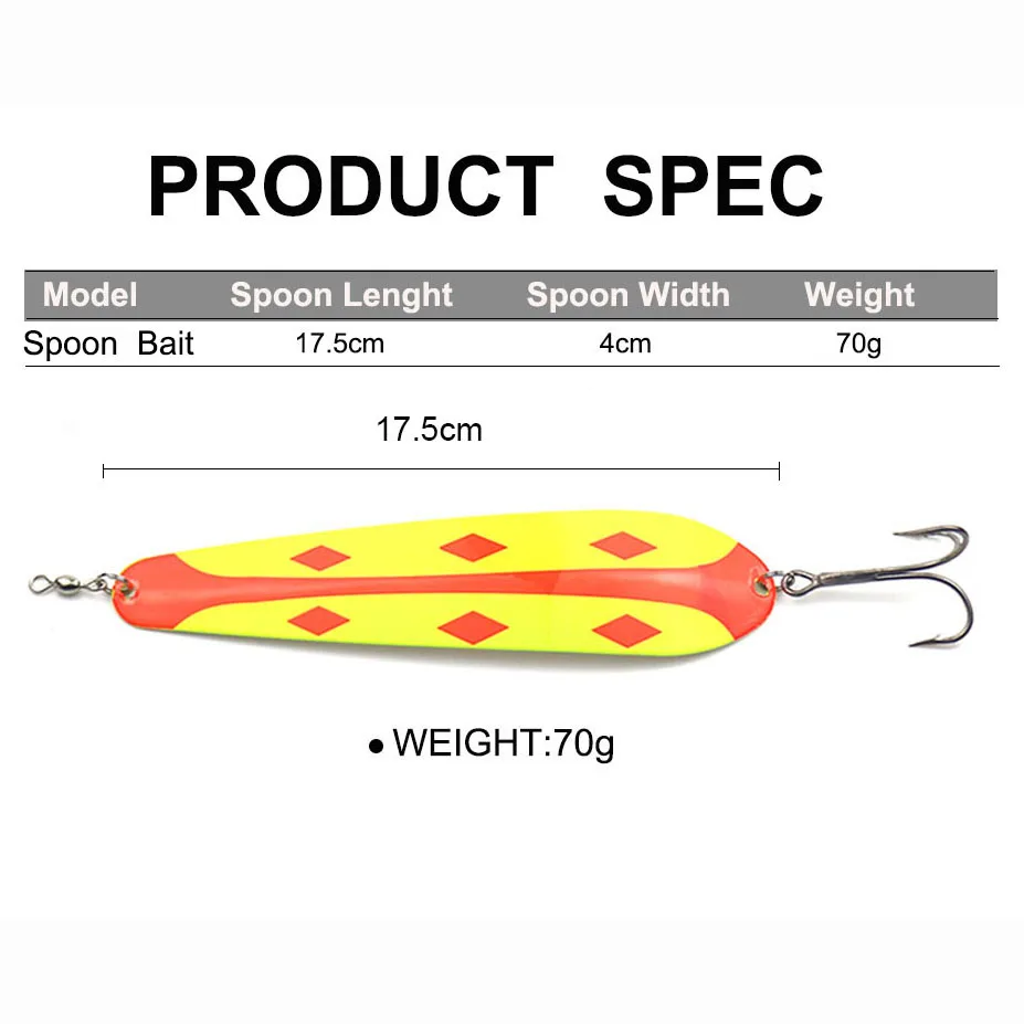 Cucharas grandes de cebo duro de 70g, cebo giratorio, cucharas de Metal que se hunden, Wobbler Trolling, pesca de agua salada de fundición larga - imagen 2