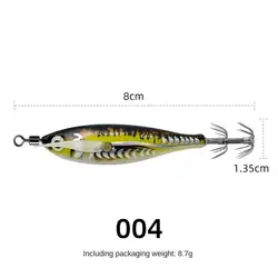 Mini señuelo de pesca de 8cm, diseño de camarones de madera, Material noctilucente, plantillas de calamar noctilucentes, Spinnerbait tipo 5,3g de peso