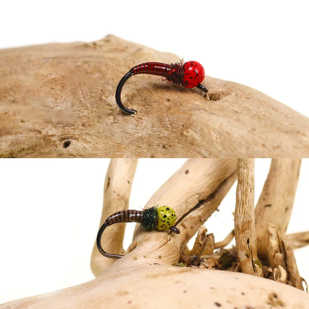Wifreo 4 piezas # 12 # 14 Offset manchado ponderado Beadhead Jig sin púas Ninfa Perdigon Ninfa pesca con mosca moscas húmedas señuelo Oliva roja - imagen 5
