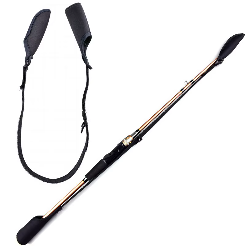 una caña de pescar con una cómoda correa de hombro ajustable para facilitar el uso