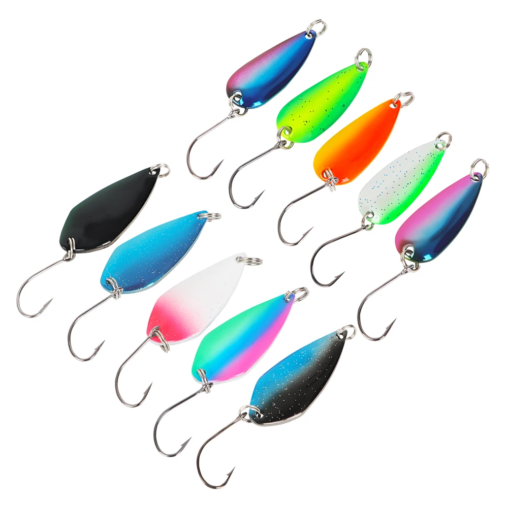 10 unids/set de señuelo cuchara para trucha, cebo de pesca de Metal, aparejos de pesca de agua dulce de colores mezclados con caja de almacenamiento, casti largos multicolores - imagen 5