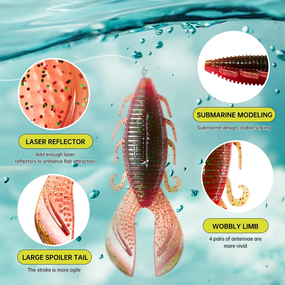 SOLOKING 6 unids/lote señuelo suave de plástico 9,3g 89mm cebo de gusano gordo cola doble T agregar señuelo atractivo para pesca de lubina - imagen 3