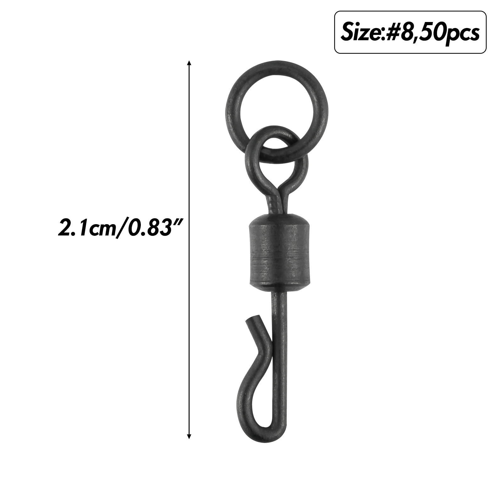 20 piezas broches giratorios de pesca de carpa en forma de Q con anillo sólido conector de gancho de señuelo giratorio Terminal aparejos de cuerpo largo - imagen 2