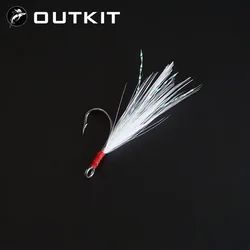 OUTKIT, 10 Uds., anzuelo individual de pesca de acero rico en carbono con anzuelo de carpa de plumas, anzuelo de pesca con anillo, anzuelos para señuelo, cuchara