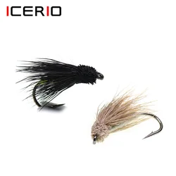 ICERIO 4/6 Uds anzuelo atado de moscas cigarra pelo de ciervo saltamontes moscas secas trucha pesca de lubina mosca flotante señuelo cebos
