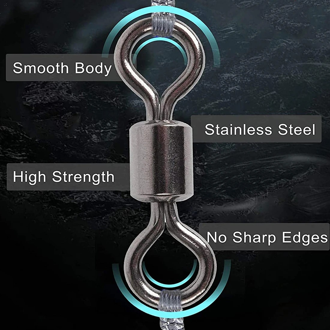 FishTrip-Paquete de 100 eslabones giratorios para pesca en agua salada, aparejos de pesca de acero inoxidable, de níquel negro - imagen 5