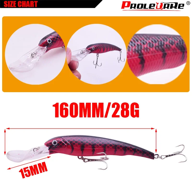 Señuelos de Pesca de pececillo grande, 1 unidad, 16,5 cm, 28g, Crankbait Iscas artificiales Para Pesca, Wobbler de mar, cebos de natación, aparejos de Pesca - imagen 2