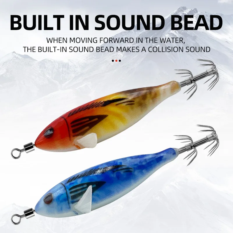 5 unids/caja simulación luminosa de madera camarones señuelos plomo plomo cebo para camarones plantillas gancho calamar pesca en el mar pulpo calamar señuelo - imagen 3