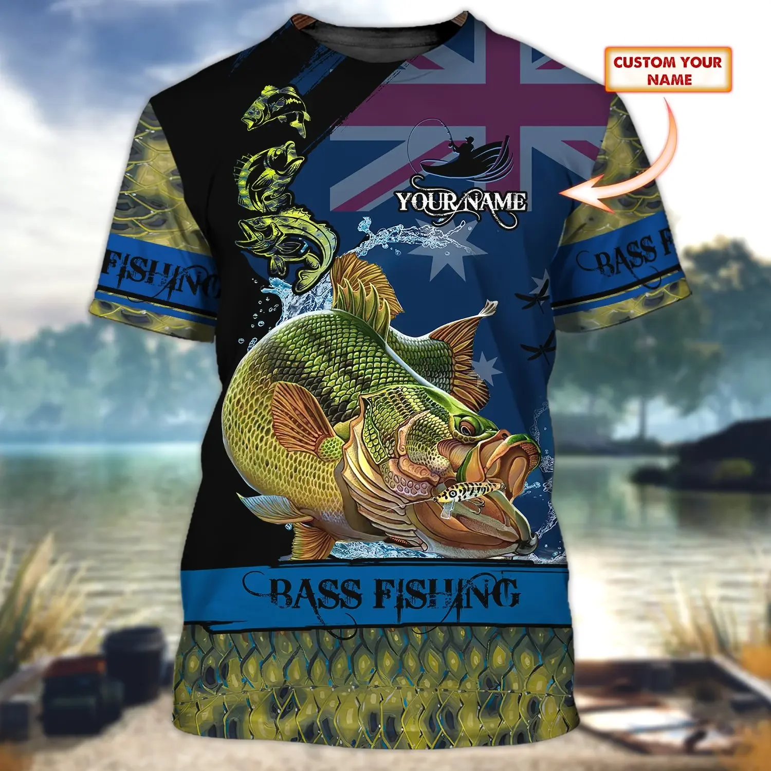 Bass Fishing-Camiseta personalizada con nombre 3D completamente estampado para hombre, camiseta de manga corta Unisex de verano, camisetas informales TX257 - imagen 2