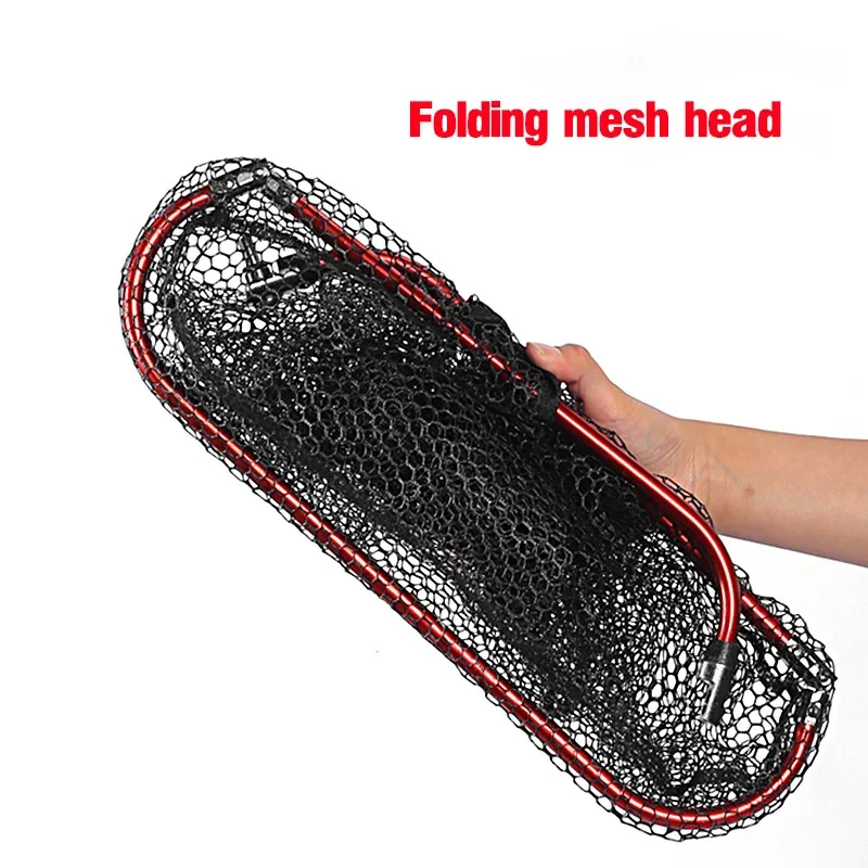 Red de aterrizaje de peces recubierta de goma de aleación de aluminio, red de pesca con mosca de mar telescópica plegable, red de pesca flotante de 40cm/60cm/65cm - imagen 3