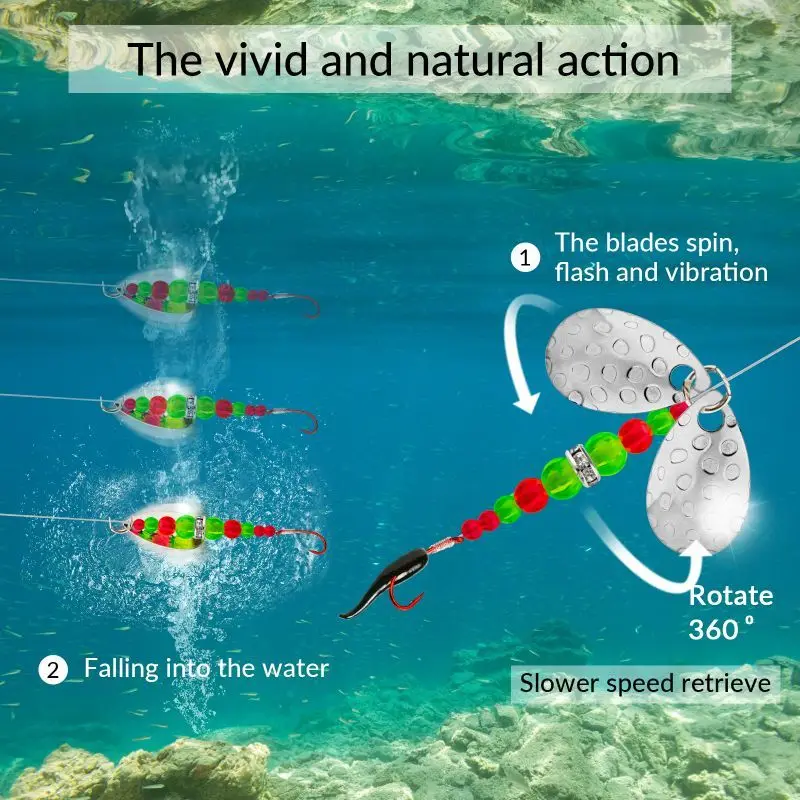 Kit de señuelos de cuchara de Metal para Lucio, Wobblers, Crankbaits, Spinner, cucharas de lentejuelas, cuentas, señuelo de trucha con gancho, cebo duro Artificial, 5 uds. - imagen 3