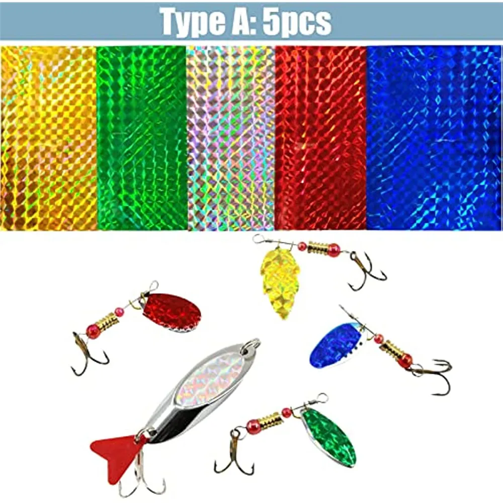 77 Uds pegatina de señuelo de pesca holográfica con ojos de pez 5D cinta de escamas de pescado pegatina luminosa DIY accesorios de señuelo de pesca - imagen 2