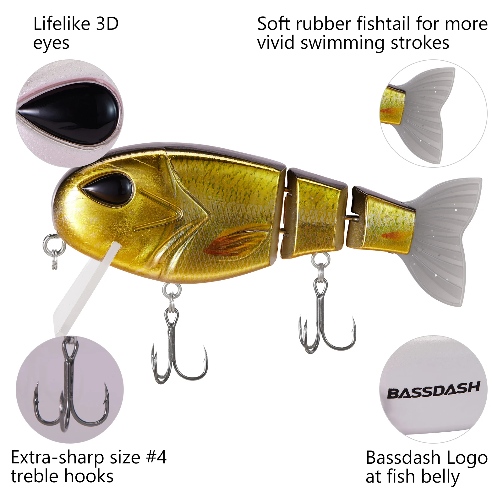 BASSDASH-Señuelos de Pesca de lubina, cebo flotante, Swimbait, subsuperficie articulada, agua dulce y salada, Crankbait, 12,5 cm, 50g - imagen 5