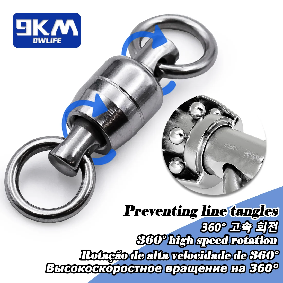 Giratorios de doble rodamiento de bolas de 9KM, 5 uds., diseño de una sola pieza resistente, conector de sedal de señuelo de alta resistencia para agua salada - imagen 5