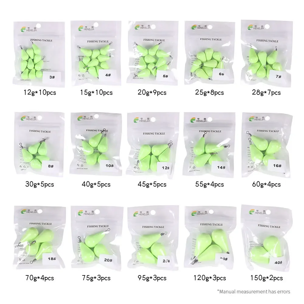 Pesos de pesca luminosos, plomos de 60g-140g, gota de agua, rotación de 360 grados, accesorios de pesca de lubina - imagen 3