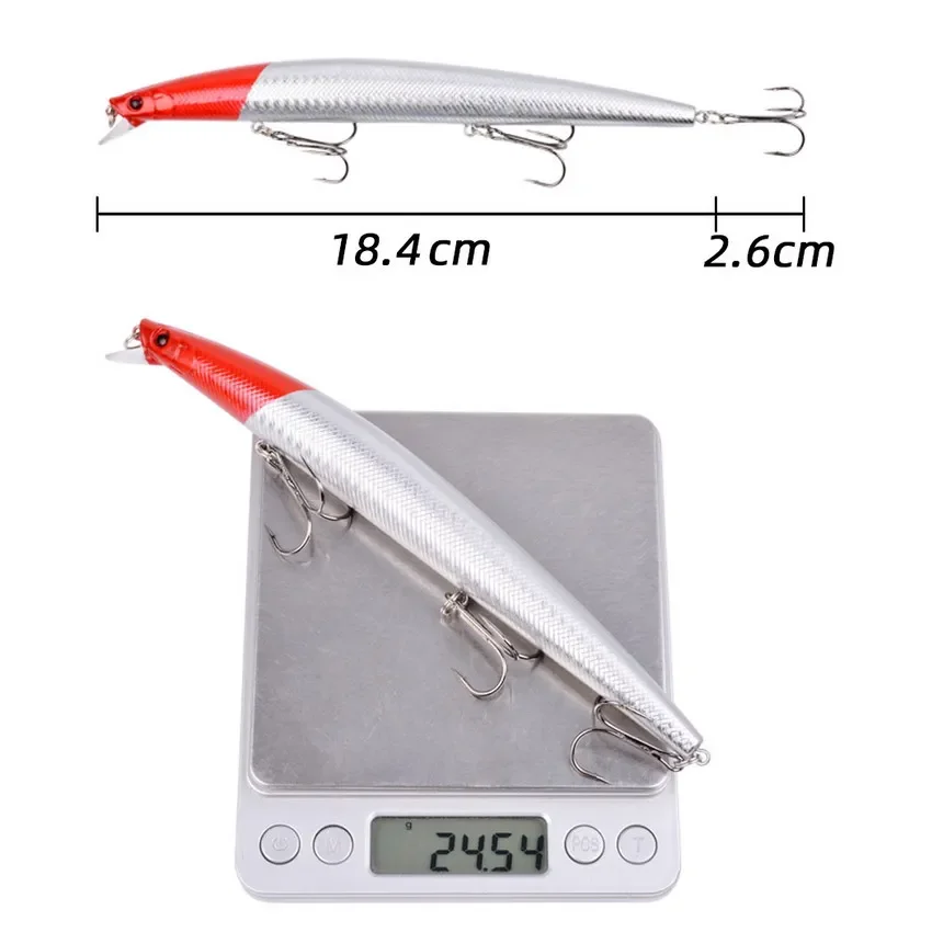 Señuelo de pesca piezas Minnow, cebo duro Artificial con anzuelo triple, ojos biónicos 3D, 18cm/24,5g, 1 unidad - imagen 3