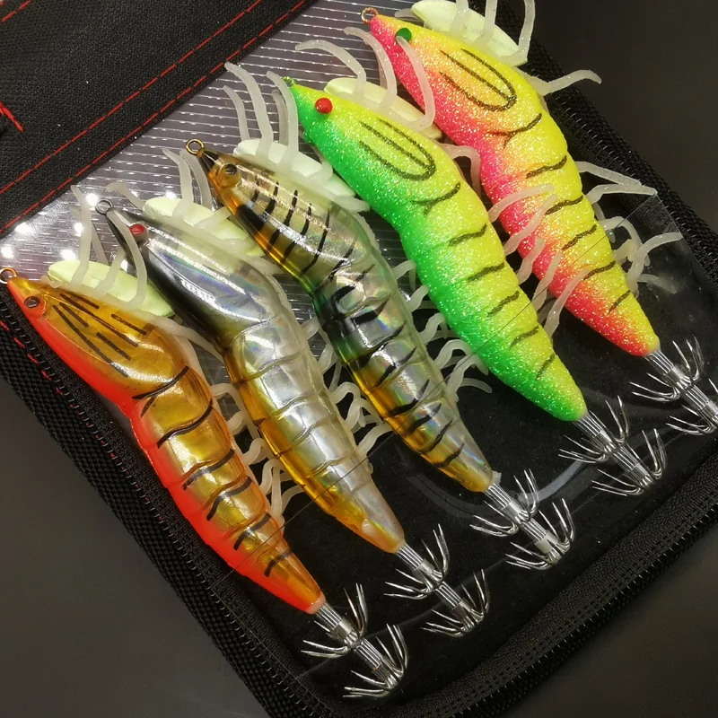 1pc/5pcs 3D Hybrid Shrimp Egl Lure Fluorescent Squid Jigs for Freshwater and Saltwater Fishing - imagen 3