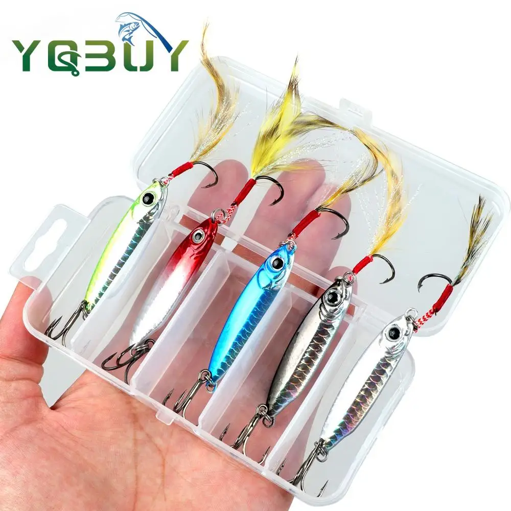 Caja de 5 uds. De señuelo de pesca, anzuelo de Jigging, cebo giratorio de pesca, 7g/10g/15g/20g, plantilla de Metal láser, cuchara, señuelo de pesca - imagen 2