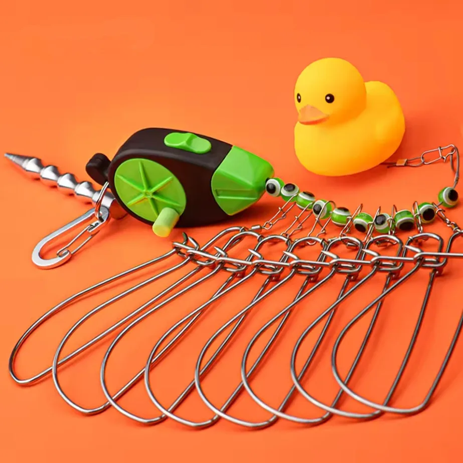 Hebilla de bloqueo de pesca estirable, carrete de mosca, 8 broches, cadena de acero inoxidable de pato con flotador, cinturón de bloqueo de señuelo vivo - imagen 2