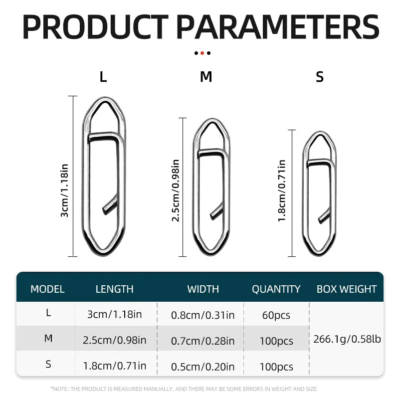 260 unids/caja tipo señuelo conector de clavija rápida anillo colgante de acero inoxidable aparejos de pesca de mar clip de papel traje plateado - imagen 3
