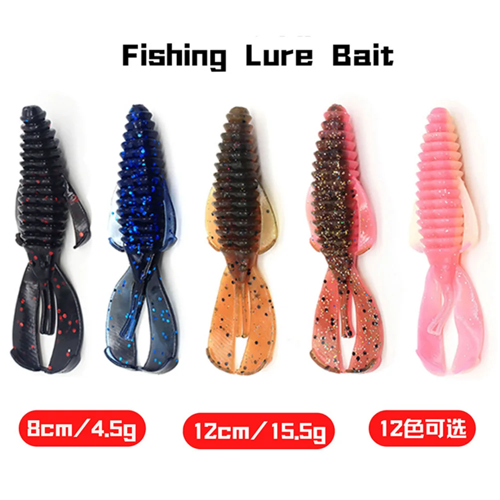 Una fila de cebos de señuelo de pesca en diferentes colores