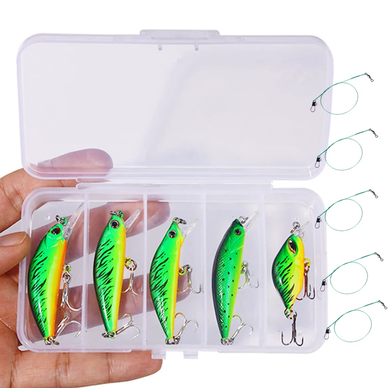 Kit de caja de 5 uds., juego de Señuelos de Pesca mixtos, cebo duro minnow, pesca Artificial, lubina, trucha, Lucio, carpa, Wobbler, aparejos de pesca Jerkbait - imagen 3