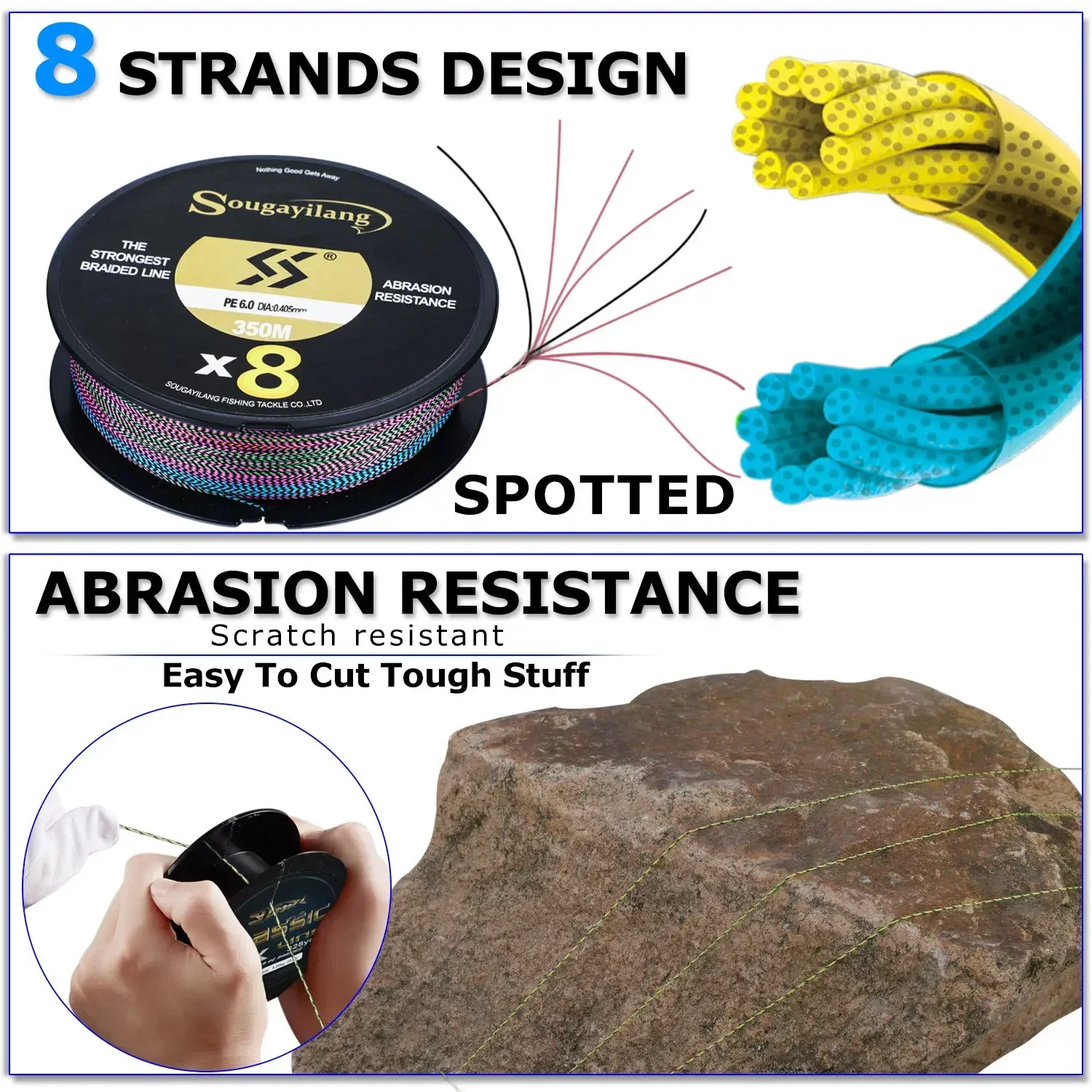 Línea de pesca Sougayilang 150M X8 línea de pesca trenzada moteada multifilamento súper fuerte PE línea de pesca Invisible - imagen 5