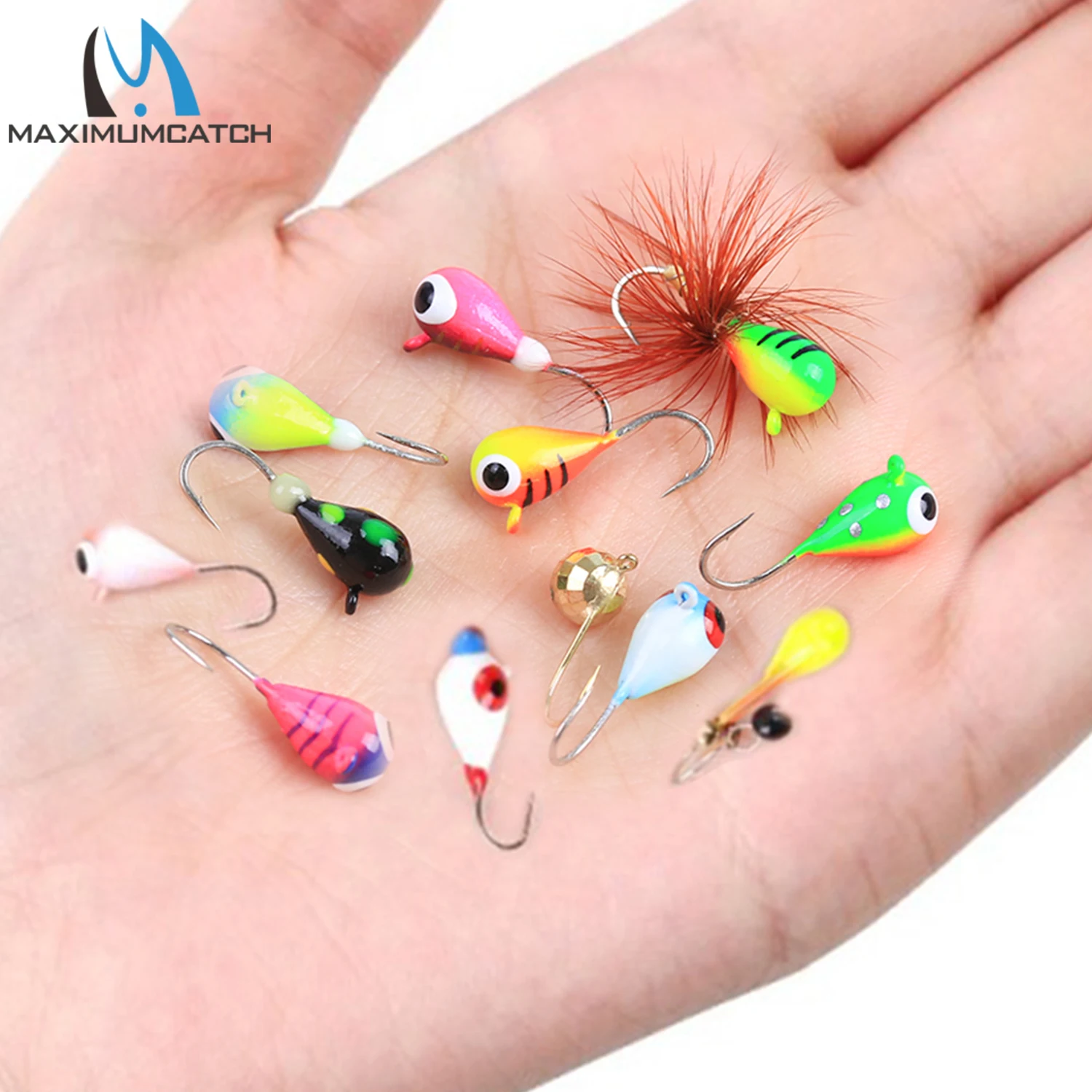 Maximumcatch 5 plantillas de hielo de tungsteno - 0,42 g-1,90 g 11 mm-17 mm con Japón # 12 # 14 # 16 ganchos para cebo de pesca en hielo de invierno