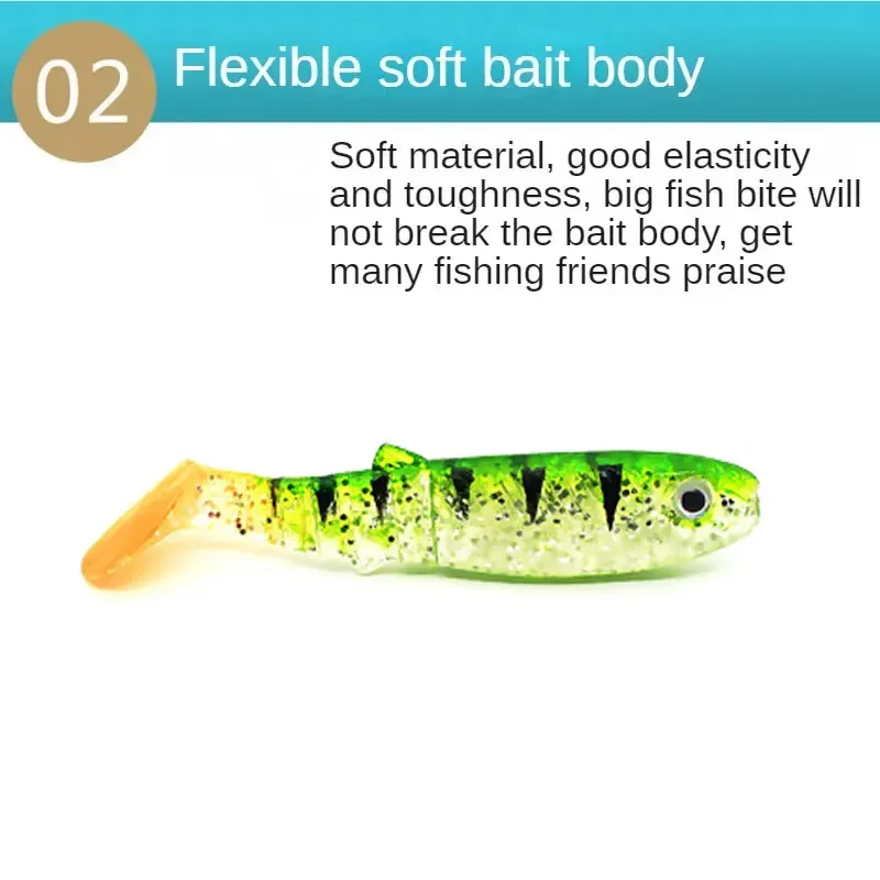 WHYY 5 unids/lote 8cm 6g Señuelos blandos de pesca 3D T-tail Wobblers pesca de gusanos pez de silicona cebo Artificial pesca para cabeza de anzuelo - imagen 4